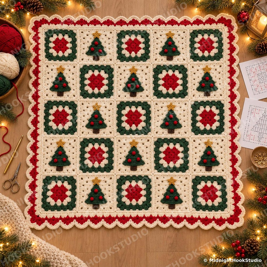 Christmas Tree Granny Square Blanket Crochet Pattern