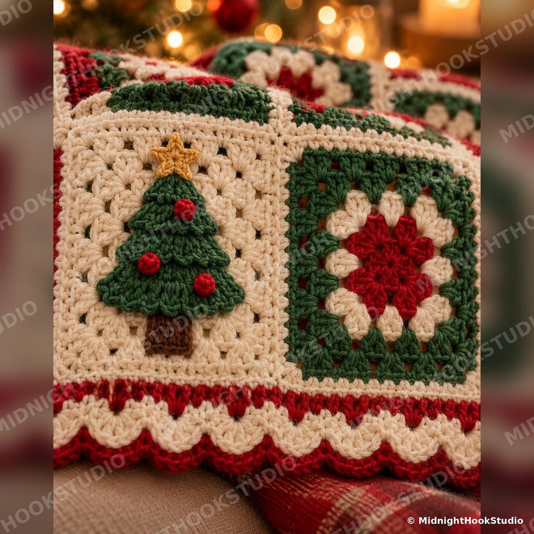 Christmas Tree Granny Square Blanket Crochet Pattern