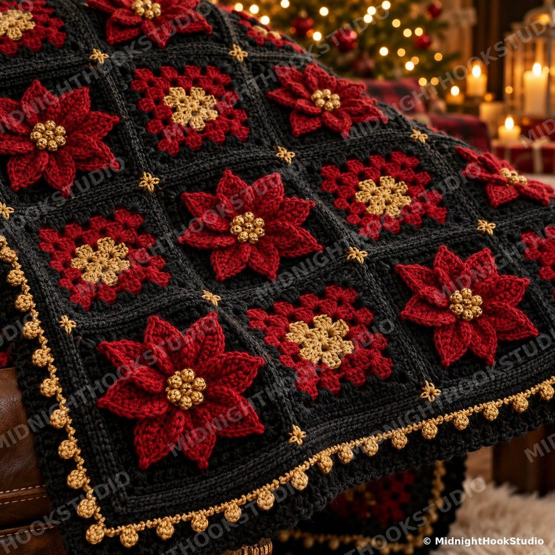 Gothic Christmas Poinsettia Blanket Crochet Pattern