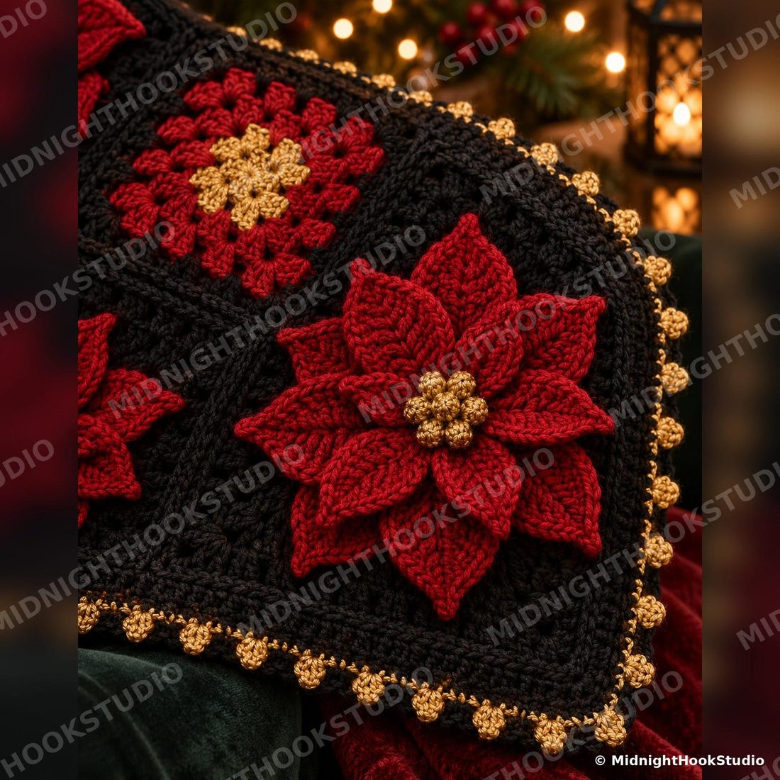 Gothic Christmas Poinsettia Blanket Crochet Pattern