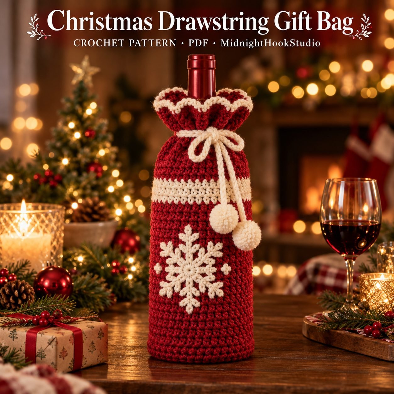Christmas Drawstring Gift Bag Crochet Pattern
