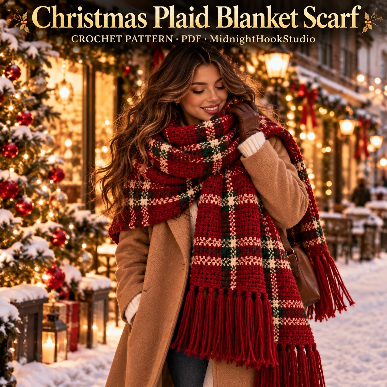 Christmas Plaid Blanket Scarf Crochet Pattern