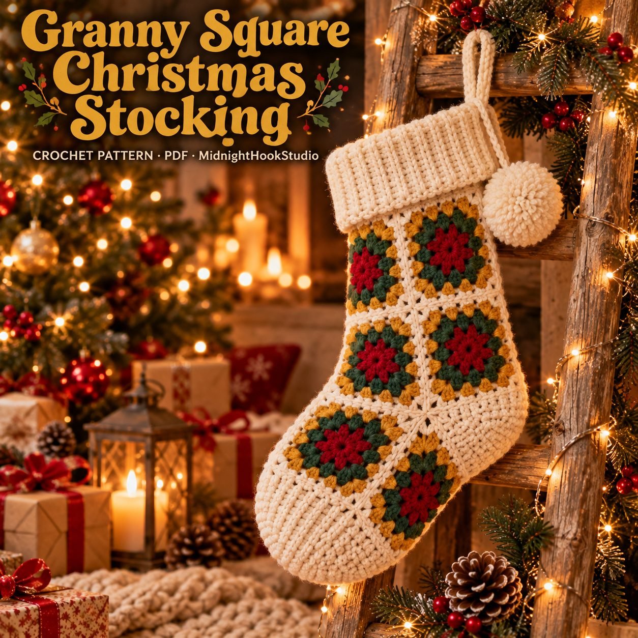 Granny Square Christmas Stocking Crochet Pattern