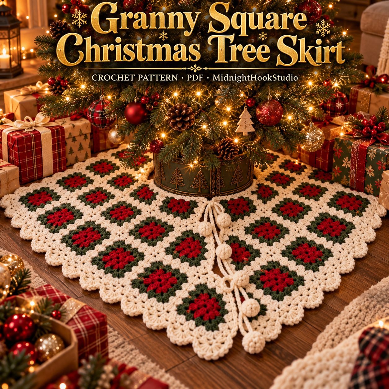 Granny Square Christmas Tree Skirt Crochet Pattern