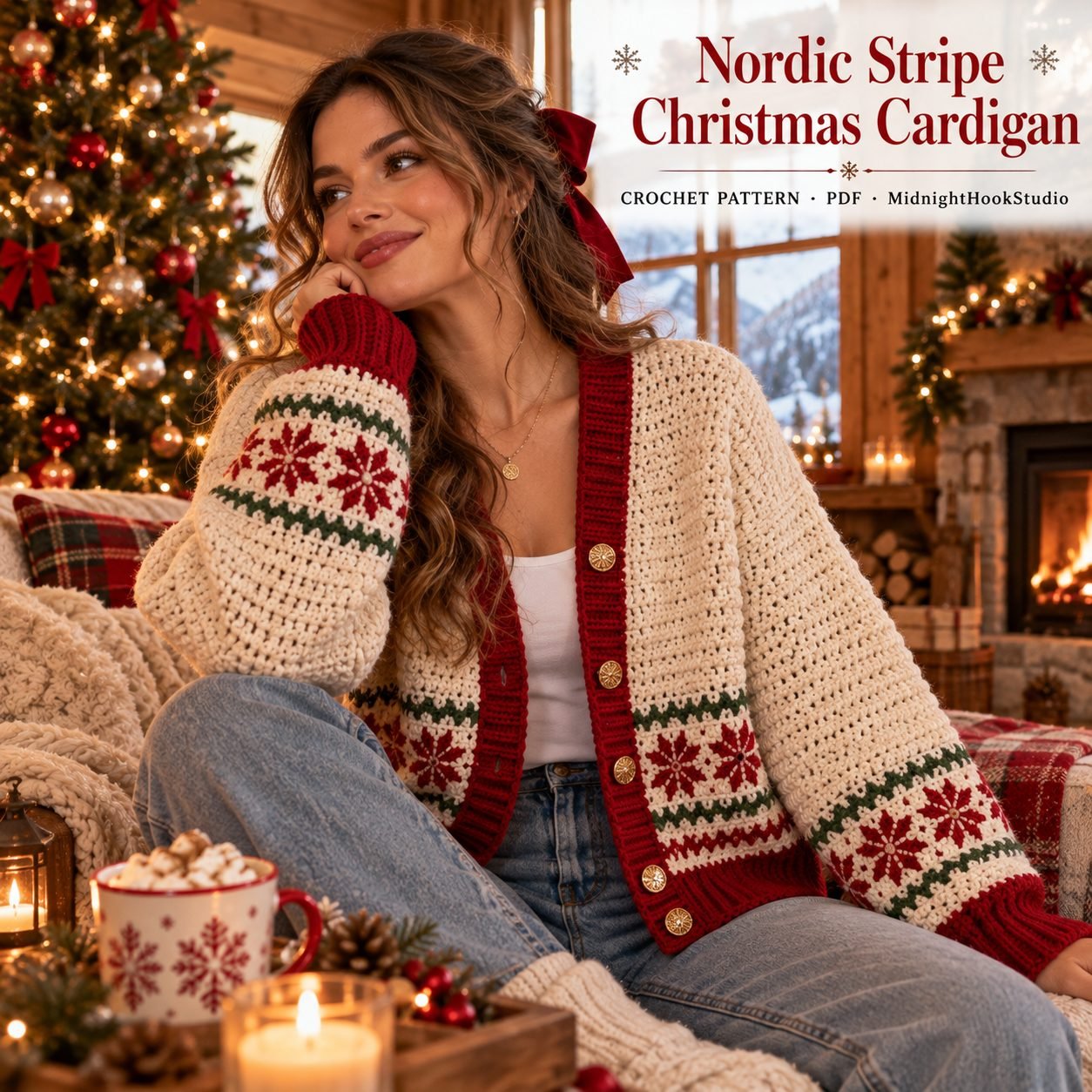 Nordic Stripe Christmas Cardigan Crochet Pattern
