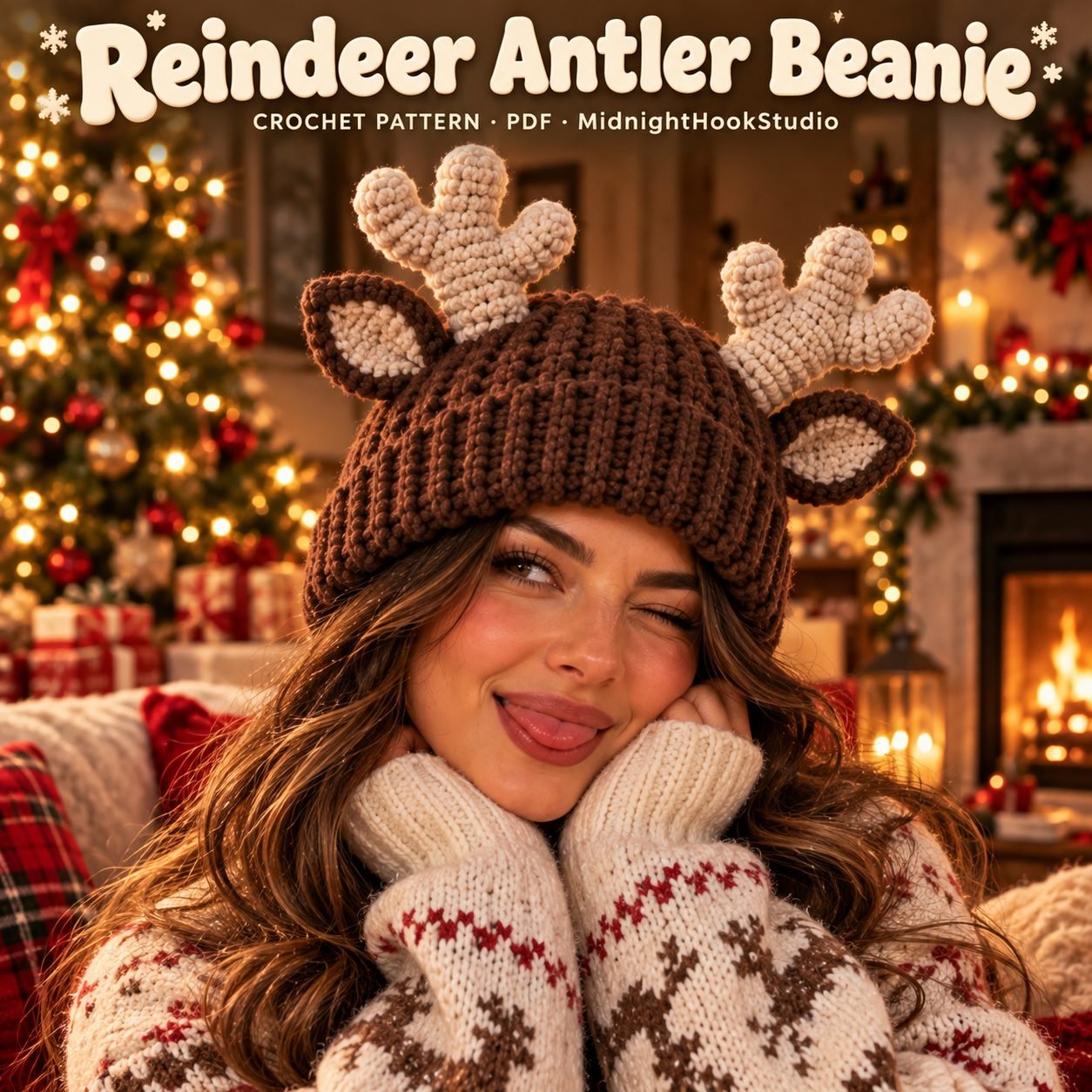 Reindeer Antler Beanie Crochet Pattern
